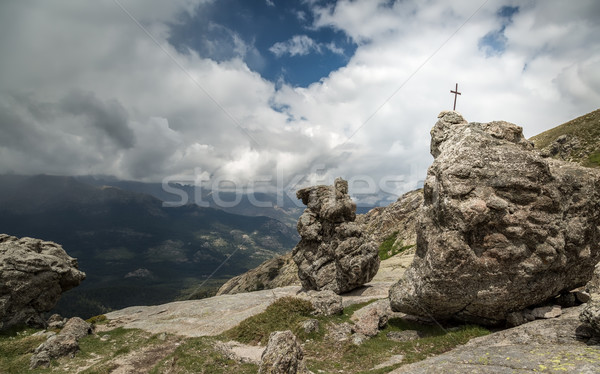 Cross in rock near Lac De Nino in Corsica Stock photo © Joningall