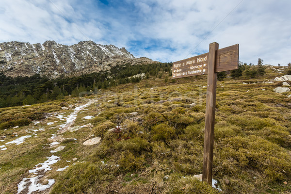 Sign marking Mare a Mare walk at Col de Vergio in Corsica Stock photo © Joningall