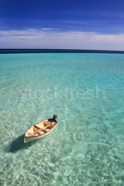 Barcă Maldive mic canotaj albastru Imagine de stoc © Joningall