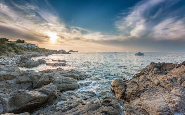 Puesta de sol córcega región rocas primer plano mar Foto stock © Joningall