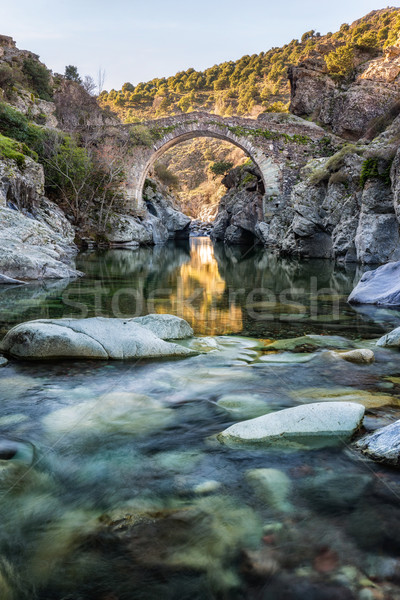 River passing through Genoese bridge at Asco in Corsica Stock photo © Joningall