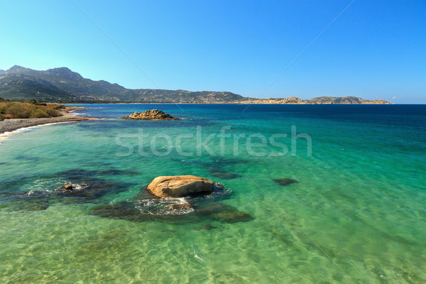 Looking towards the citadel of Calvi from rocks near Plage de Pe Stock photo © Joningall
