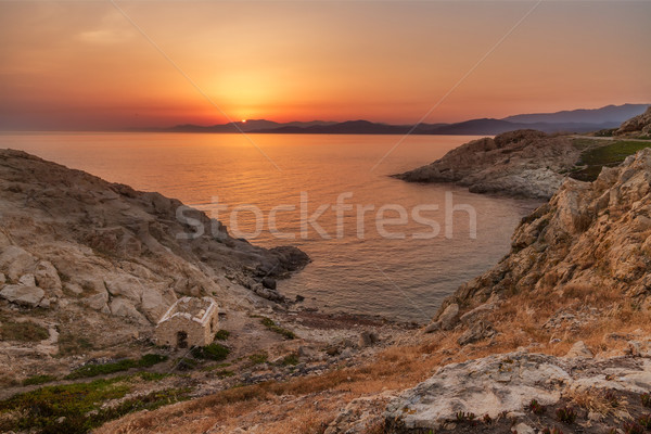 Zonsopgang corsica verlaten gebouw voorgrond toren Stockfoto © Joningall