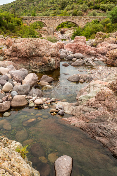 Rocks, river & Pont du Fango at Manso in Corsica Stock photo © Joningall