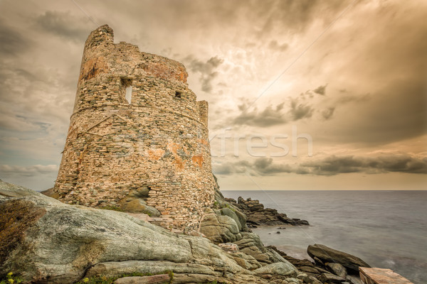 Genoese tower at Erbalunga On Cap Corse in Corsica Stock photo © Joningall