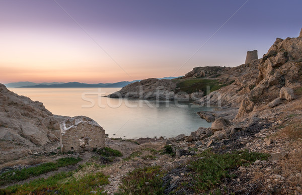 Zonsopgang corsica verlaten gebouw voorgrond toren Stockfoto © Joningall