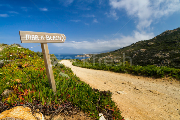 Signpost pointing to the beach at La Revellata near Calvi in Corsica Stock photo © Joningall