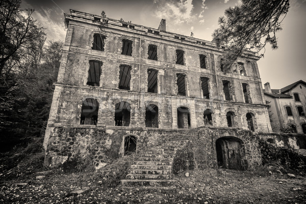 B&W image of derelict hotel at Vizzavona in Corsica Stock photo © Joningall