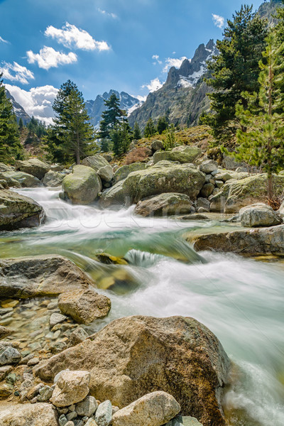 Stock photo: Waterfalls and mountains at Restonica in Corsica
