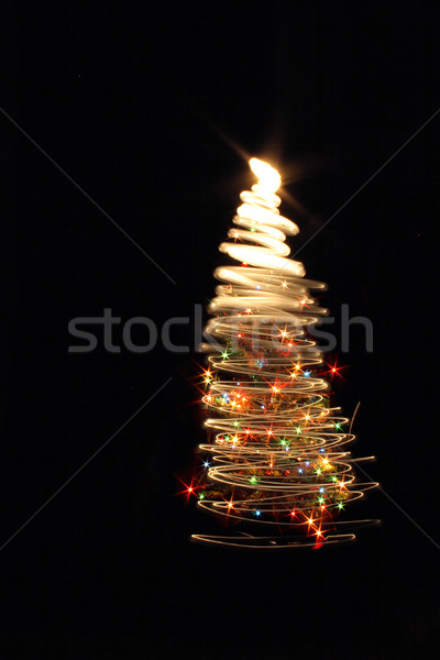 [[stock_photo]]: Noël · arbre · lumières · noir · fond · vert
