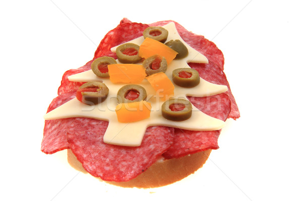 Open sandwich kerstboom grappig geïsoleerd witte Stockfoto © jonnysek