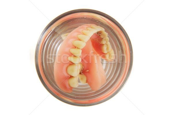 Zdjęcia stock: Zęby · proteza · szkła · odizolowany · biały · wody