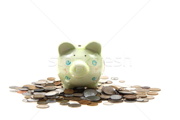 Stock photo: old european coins and pig bank