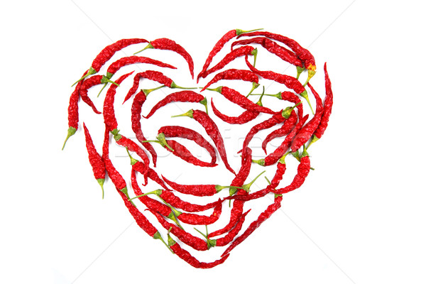 Foto stock: Corazón · rojo · chile · pimienta · aislado · blanco