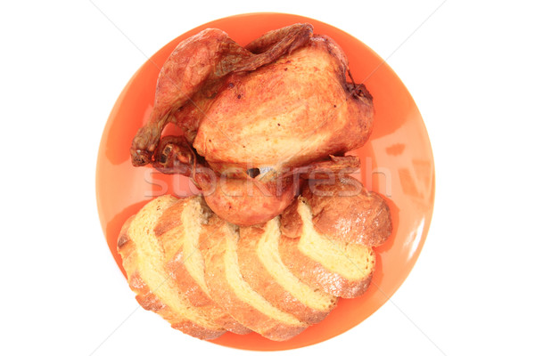Gegrilltes Hähnchen Brot isoliert weiß Abendessen Platte Stock foto © jonnysek