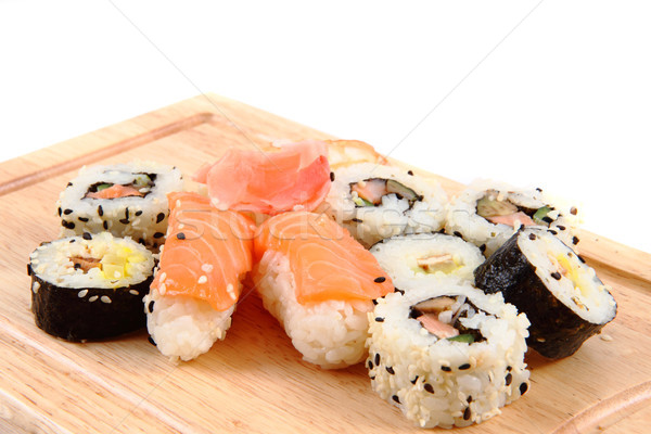 Stock foto: Geisha · Sushi · isoliert · weiß · Fisch · japanisch