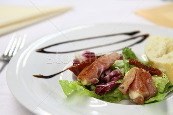 mozzarella grilled in the pig ham as gourmet food background Stock photo © jonnysek