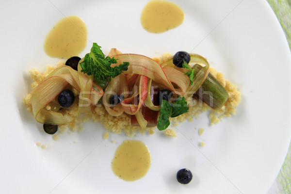 Rhabarber Dessert Heidelbeeren Mandeln süß mint Stock foto © jonnysek