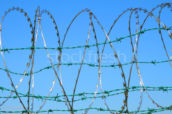 Alambre de púas cielo azul agradable ejército pared seguridad Foto stock © jonnysek