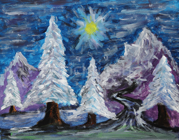 Foto d'archivio: Mano · pittura · inverno · foresta · blu