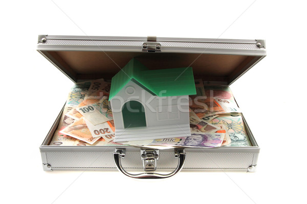 [[stock_photo]]: Tchèque · argent · maison · isolé · blanche · famille