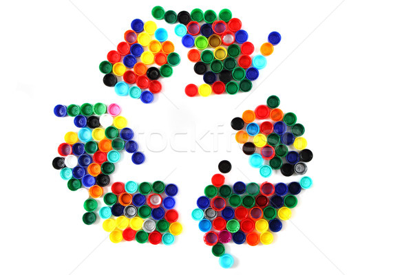 symbol recycle from color plastic caps Stock photo © jonnysek