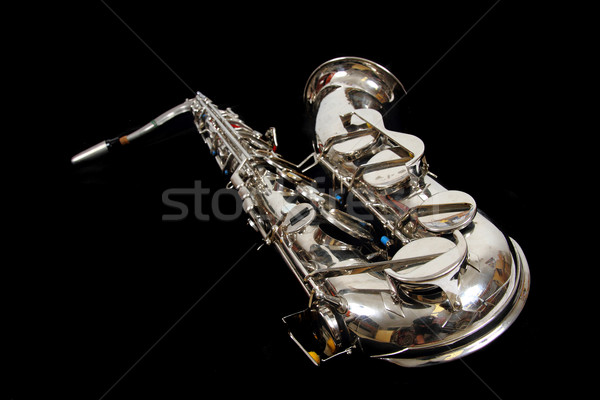 [[stock_photo]]: Argent · saxophone · isolé · noir · sonores · blanche