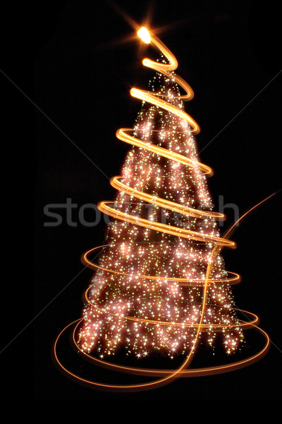 [[stock_photo]]: Noël · arbre · lumières · noir · forêt · design