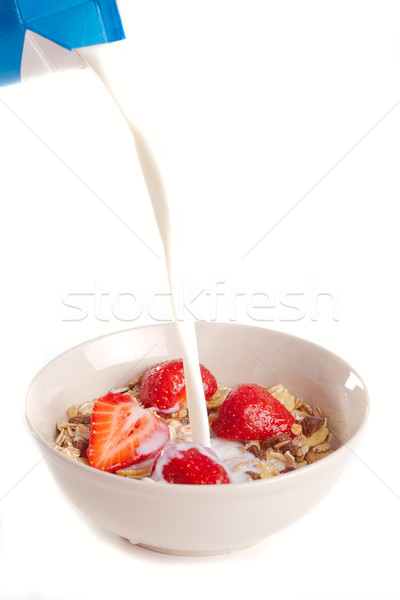 穀類 麥片 棕色 碗 草莓 牛奶 商業照片 © joruba
