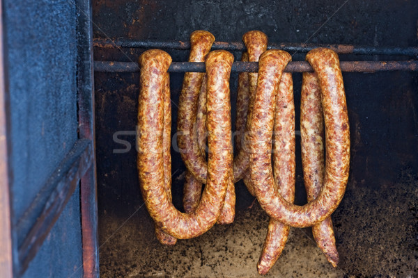 Sausages in smoke house Stock photo © joseph73