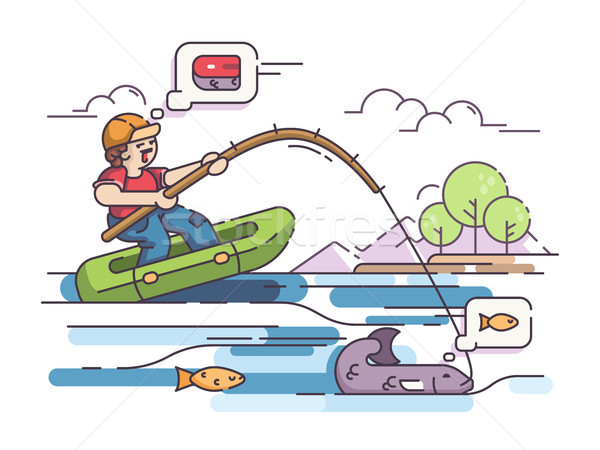 Pescador goma barco pesca lago vector Foto stock © jossdiim