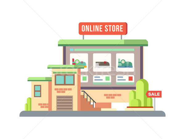 Online Shop Building Flat Design Stock photo © jossdiim