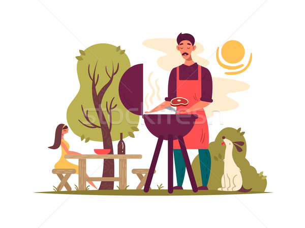 Człowiek grill piknik parku kobieta psa Zdjęcia stock © jossdiim