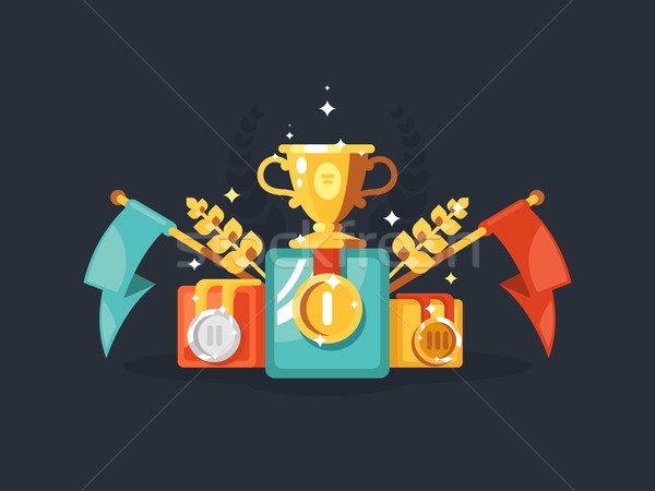 Pedestal with gold cup and medals Stock photo © jossdiim