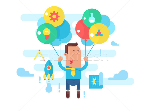 Człowiek biznesu latać balony startup biznesmen sukces Zdjęcia stock © jossdiim
