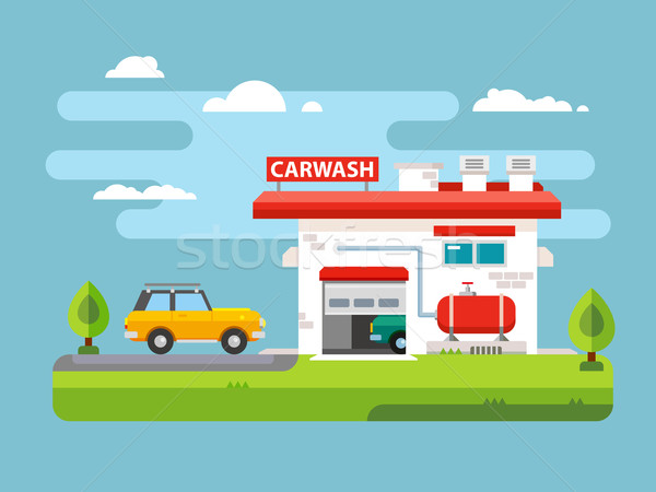 Car wash illustratie station gebouw auto boom Stockfoto © jossdiim