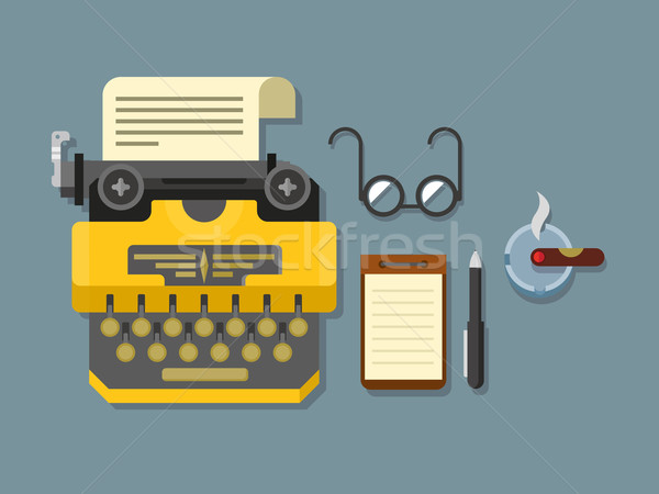 Maszyny do pisania arkusza papieru okulary notatnika cygara Zdjęcia stock © jossdiim