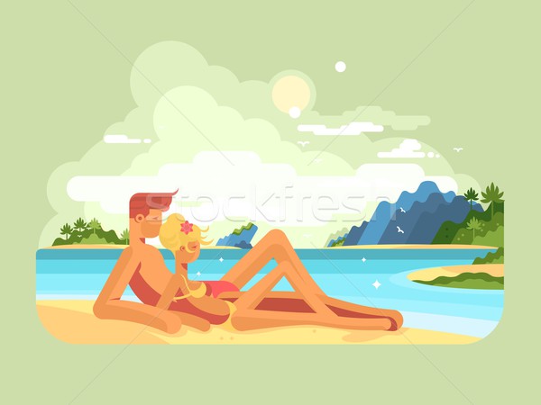 Człowiek kobieta plaży miesiąc miodowy miłości szczęśliwy Zdjęcia stock © jossdiim