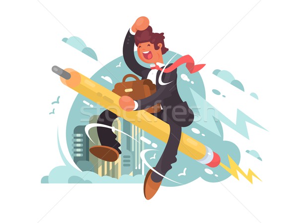 Businessman fly on pencil Stock photo © jossdiim