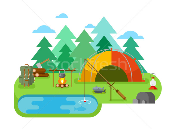 Foto stock: Aire · libre · pesca · campamento · viaje · picnic