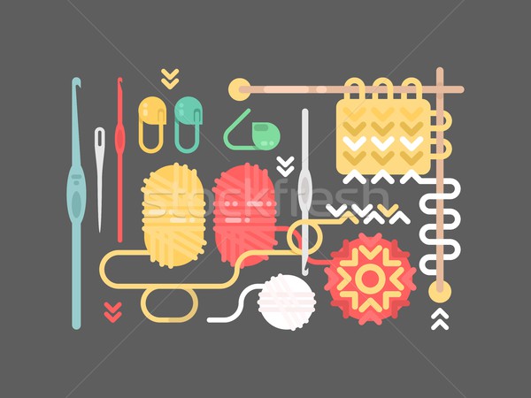 Stock photo: Knitting set. Yarn, pins, buttons, needle.