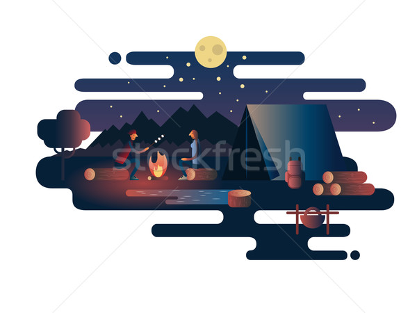 Noc ognia namiot obozu charakter ognisko Zdjęcia stock © jossdiim