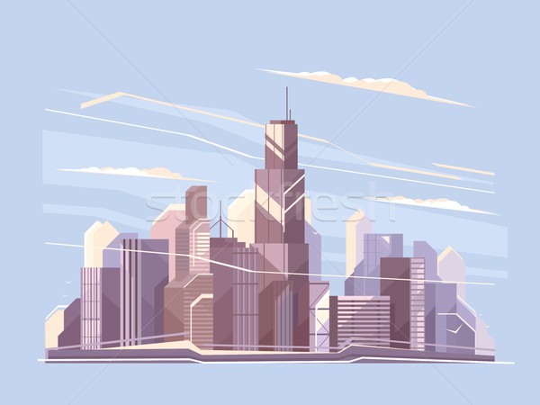 Város tájkép felhőkarcolók üzleti negyed panoráma vektor Stock fotó © jossdiim