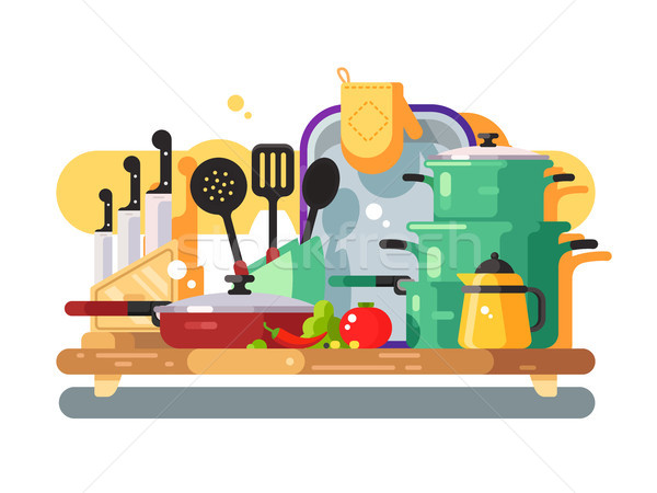 Kuchnia przybory projektu gotowania kuchnia sprzęt kuchenny Zdjęcia stock © jossdiim