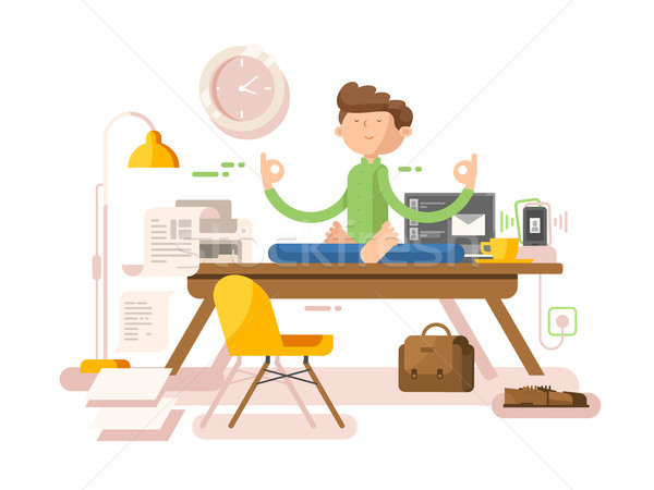 [[stock_photo]]: Méditation · affaires · bureau · yoga · homme · méditer