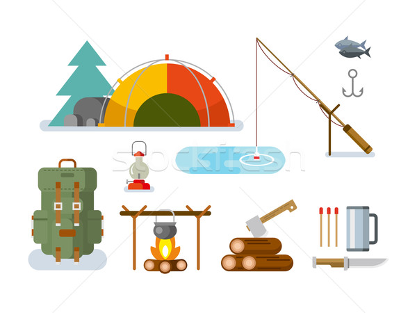 Fishing Hunting Items Flat Design Stock photo © jossdiim