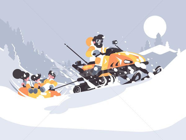 Man on snowmobile drives children Stock photo © jossdiim