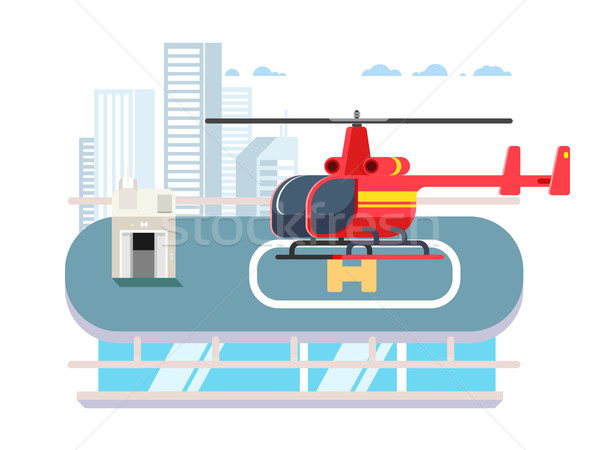 [[stock_photo]]: Hélicoptère · toit · homme · transport · aviation