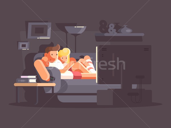 Házaspár néz tv kanapé szoba ház Stock fotó © jossdiim