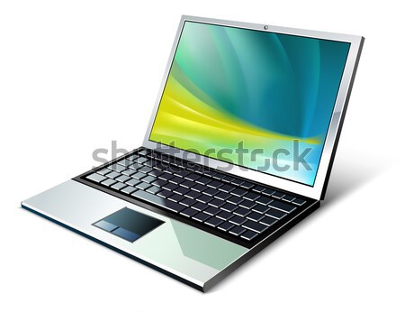 Laptop alb portocaliu reţea verde ecran Imagine de stoc © jossdiim